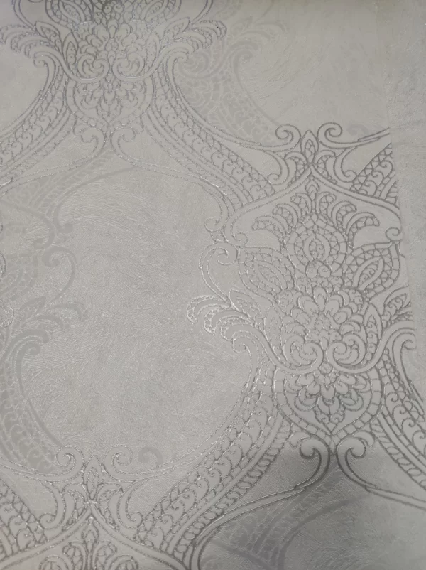 کاغذ دیواری داماسک گل نقره ایی 9001